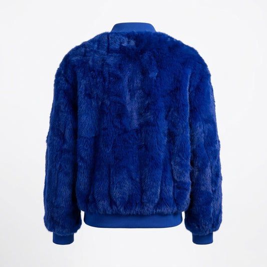 Kashani Men's Royal Blue Rabbit Fur Bomber Jacket