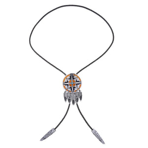 Kashani Orange Indian Feather Totem Pendant Bolo Tie - Dudes Boutique