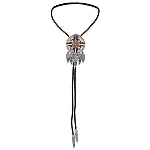 Kashani Orange Indian Feather Totem Pendant Bolo Tie - Dudes Boutique