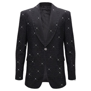 Elegant Black Blazer with Sparkling Embellishments BLACK/BLACK - Dudes Boutique