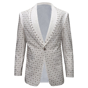 Elegant Blazer with Sparkling Embellishments WHITE/GOLD - Dudes Boutique