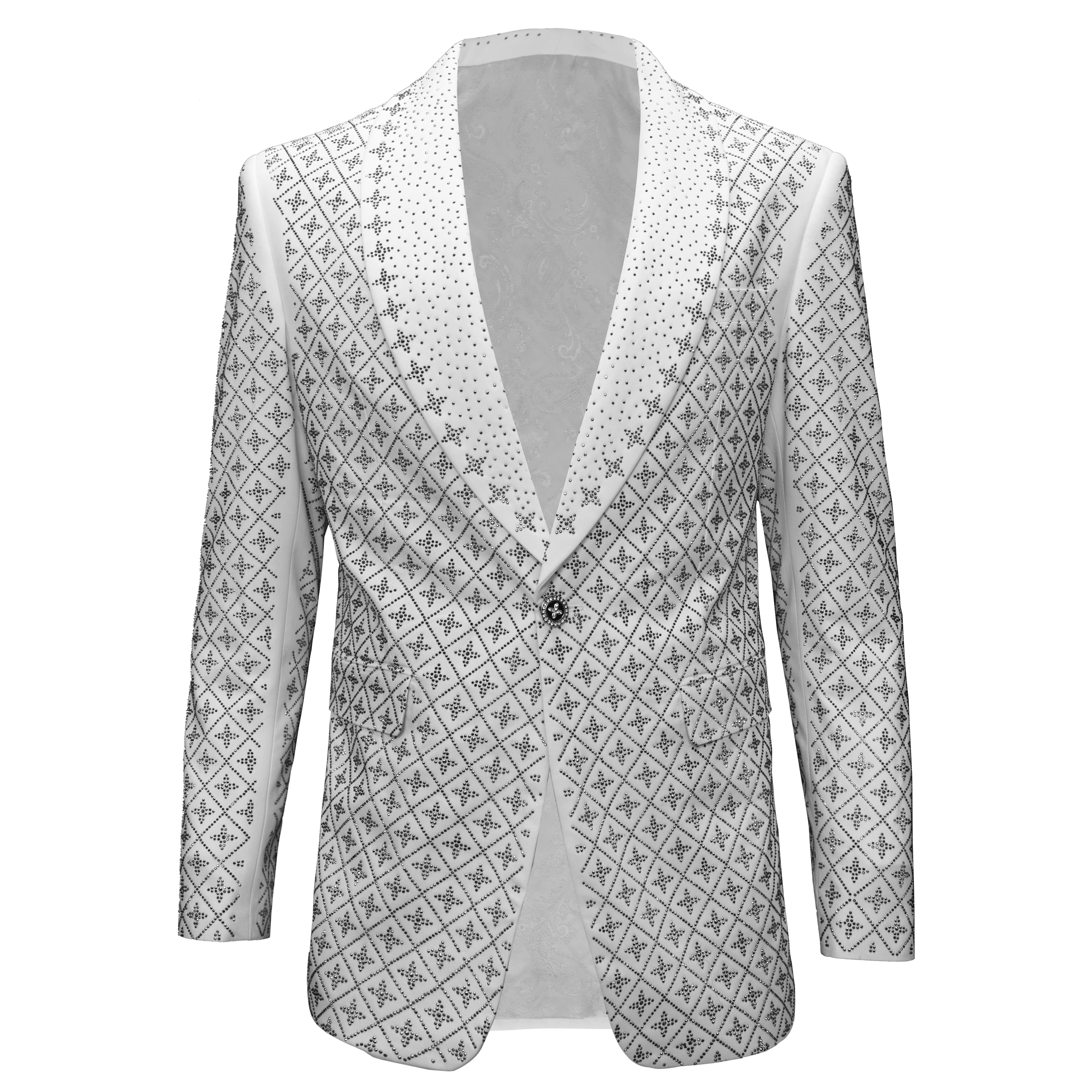 Elegant Blazer with Sparkling Embellishments WHITE/SILVER