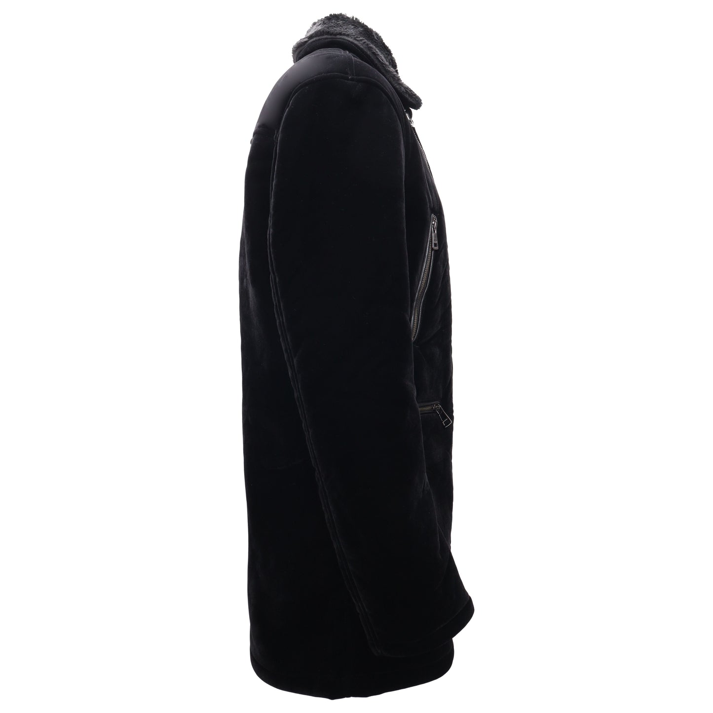 Faux Fur Collar Velvet Jacket BLACK