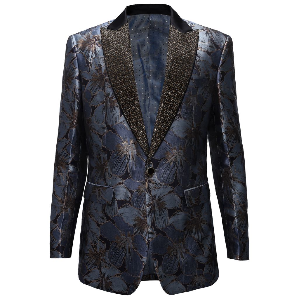 Midnight Bloom Jacquard Blazer - BLUE/GOLD
