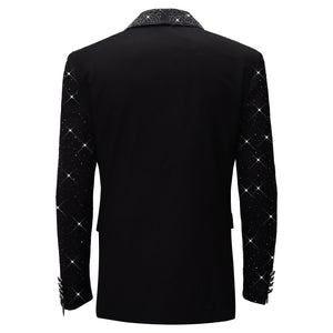 Luxurious Black Blazer with Elegant Rhinestone Emb BLACK - Dudes Boutique