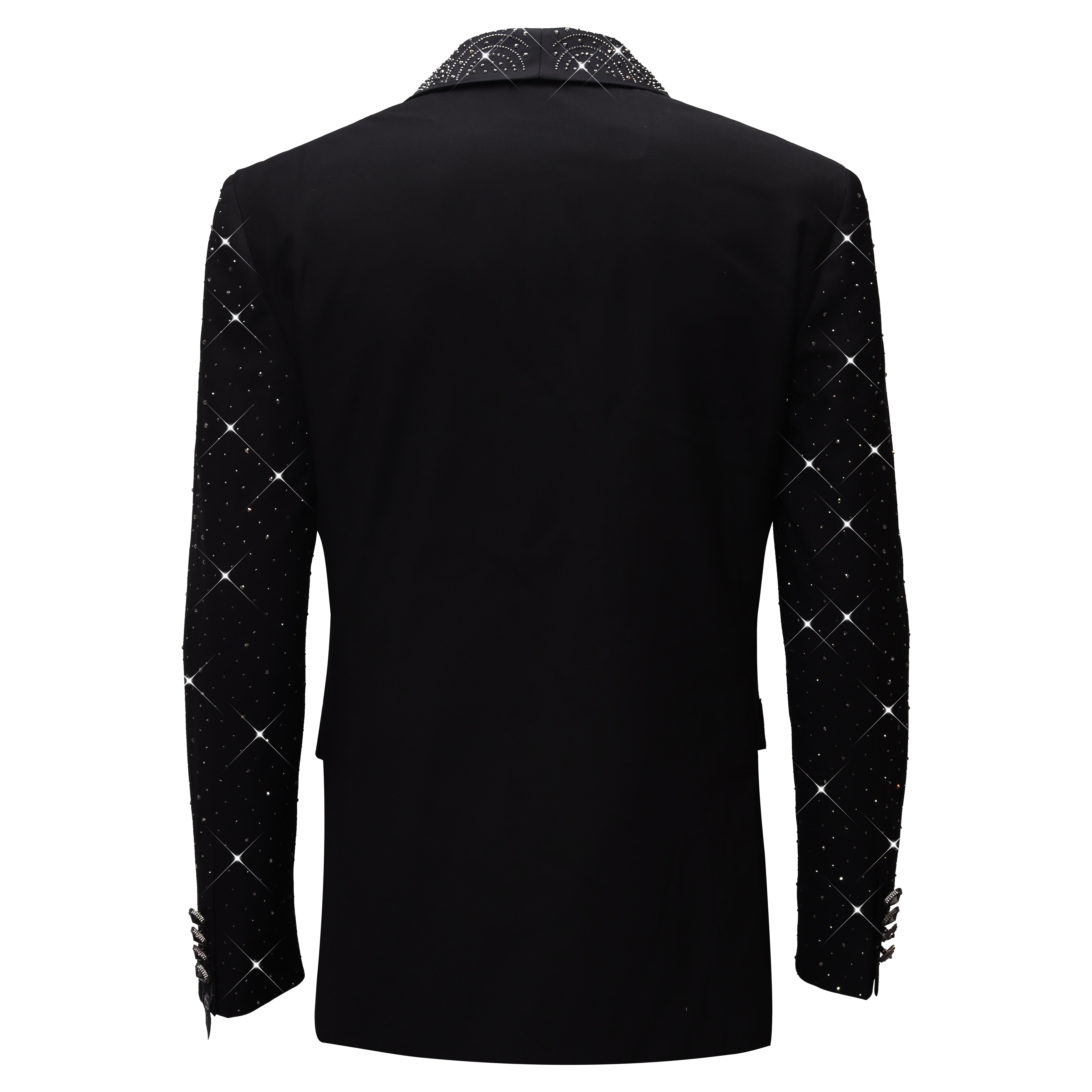 Luxurious Black Blazer with Elegant Rhinestone Emb BLACK - Dudes Boutique