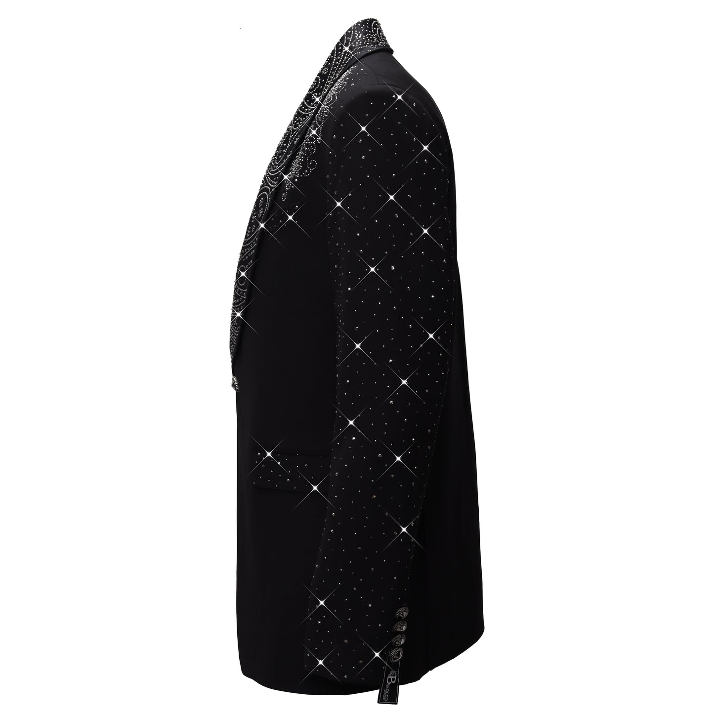 Luxurious Black Blazer with Elegant Rhinestone Emb BLACK