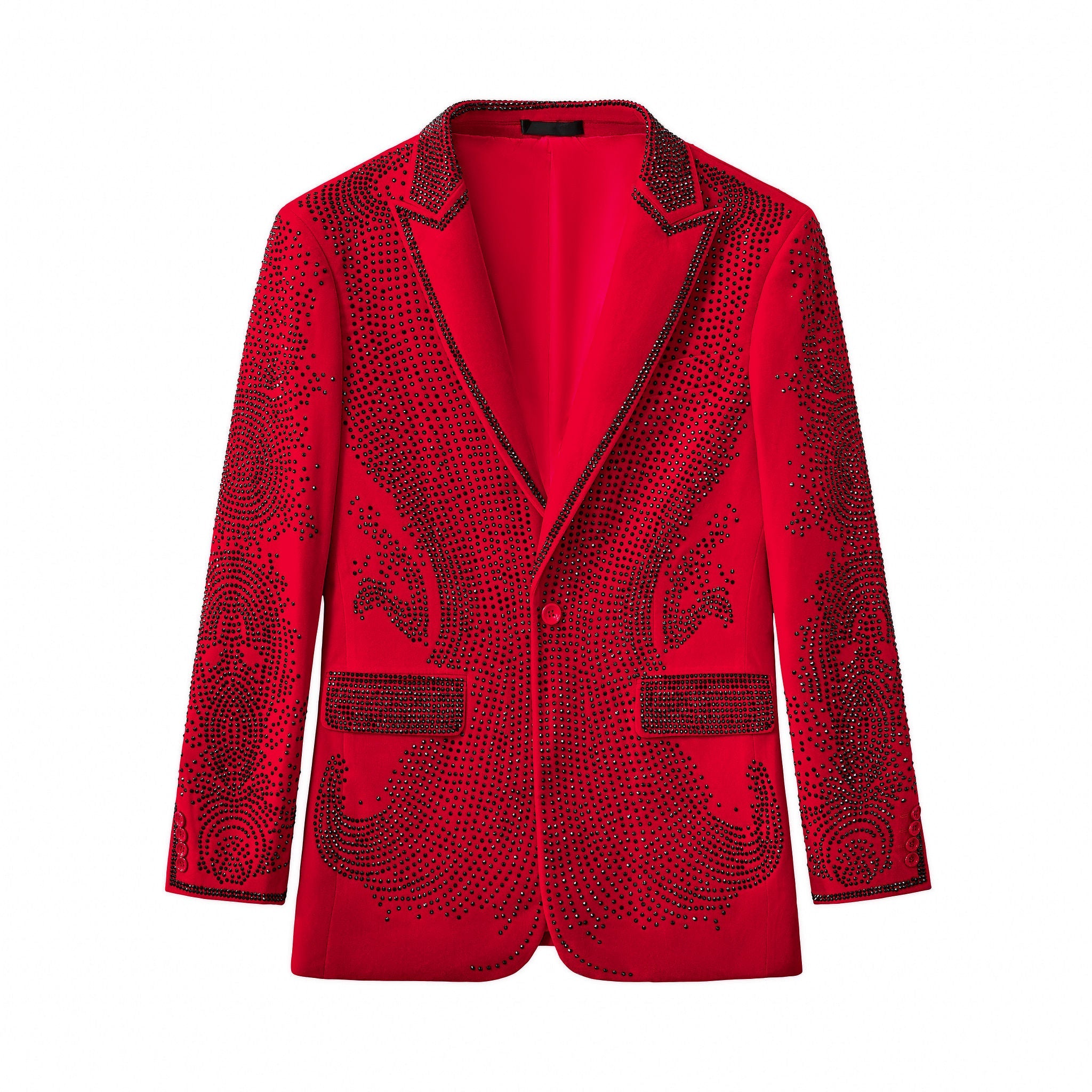 Regal Cascades Embellished Velvet Blazer RED/RED