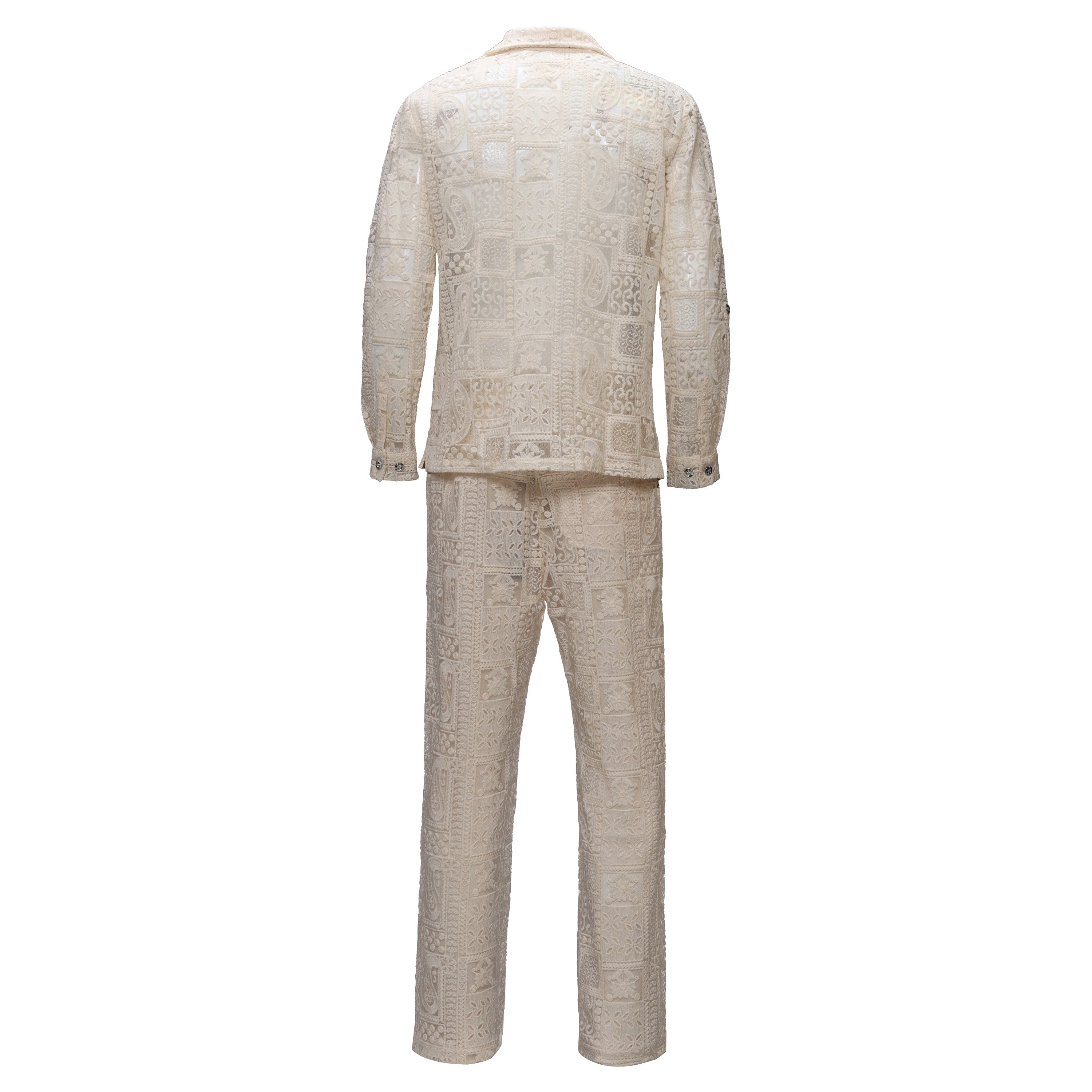 Menās Textured Embroidered Two-Piece Set BEIGE - Dudes Boutique
