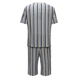 Men’s Striped Textured Two-Piece Set BLUE - Dudes Boutique