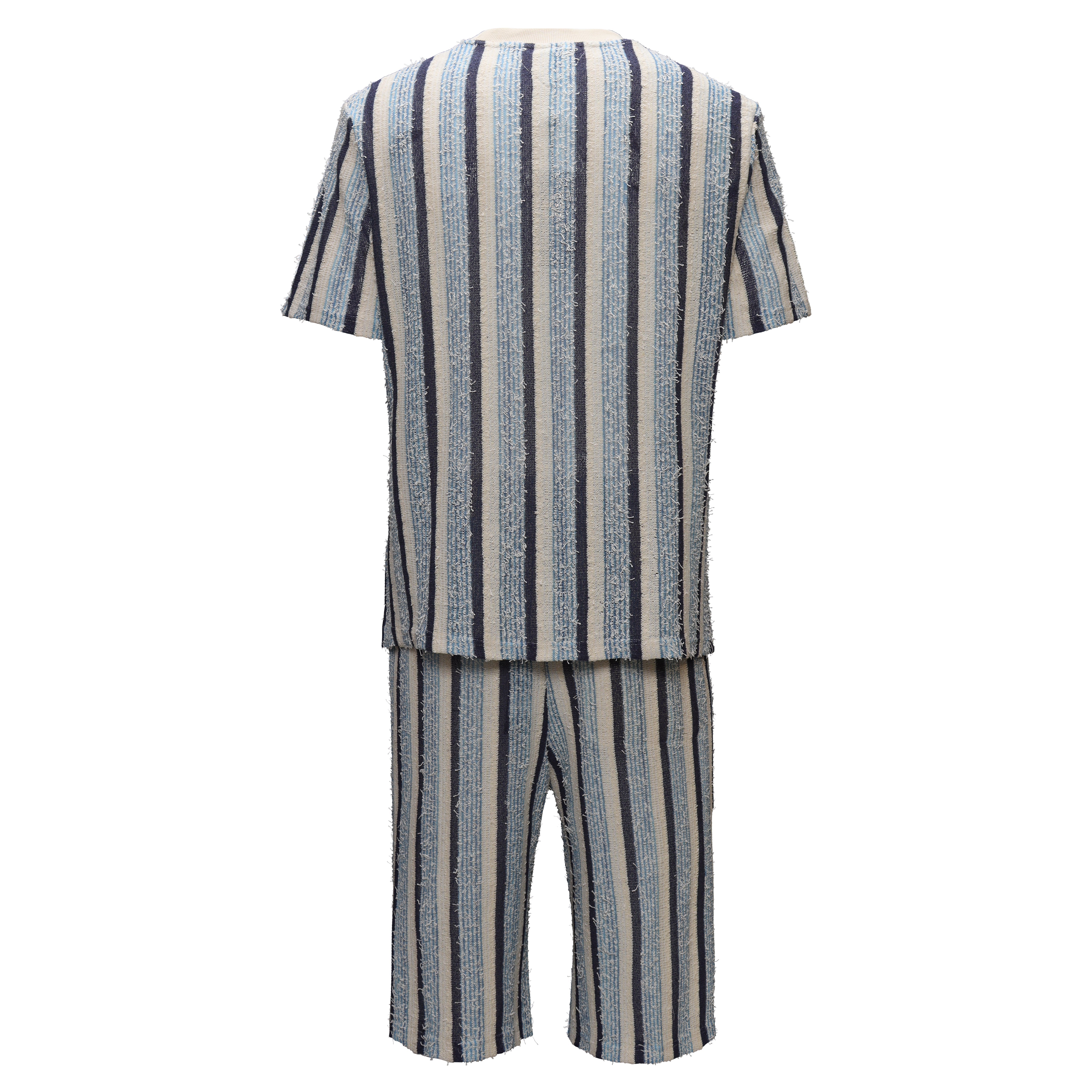 Menās Striped Textured Two-Piece Set BLUE - Dudes Boutique