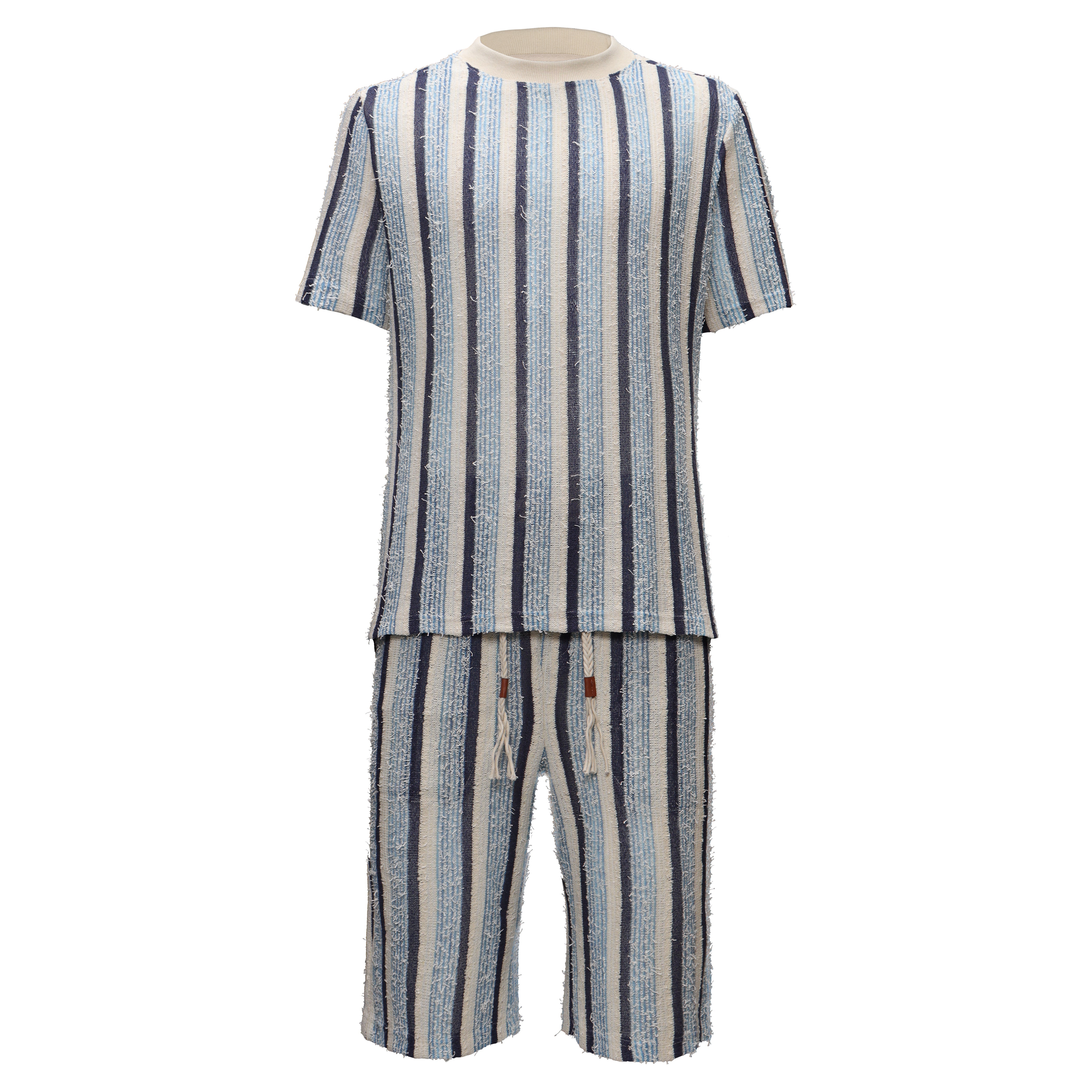 Menās Striped Textured Two-Piece Set BLUE - Dudes Boutique