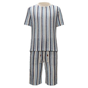 Men’s Striped Textured Two-Piece Set BLUE - Dudes Boutique