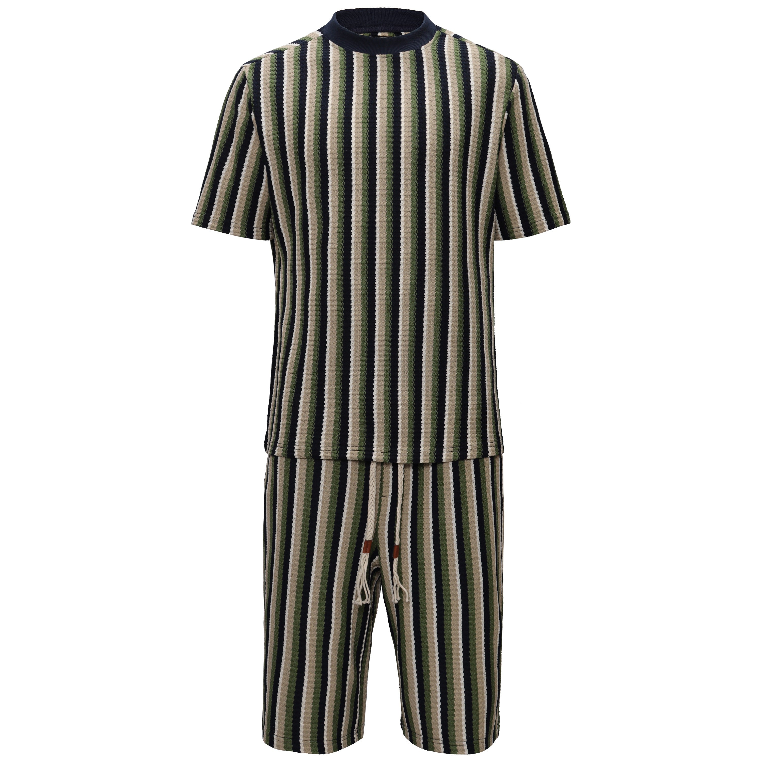 Men’s Striped Knit Two-Piece Set GREEN - Dudes Boutique