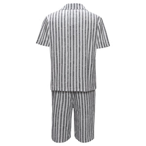 Men’s Striped Button-Up Shirt & Shorts Set WHITE/BLACK - Dudes Boutique