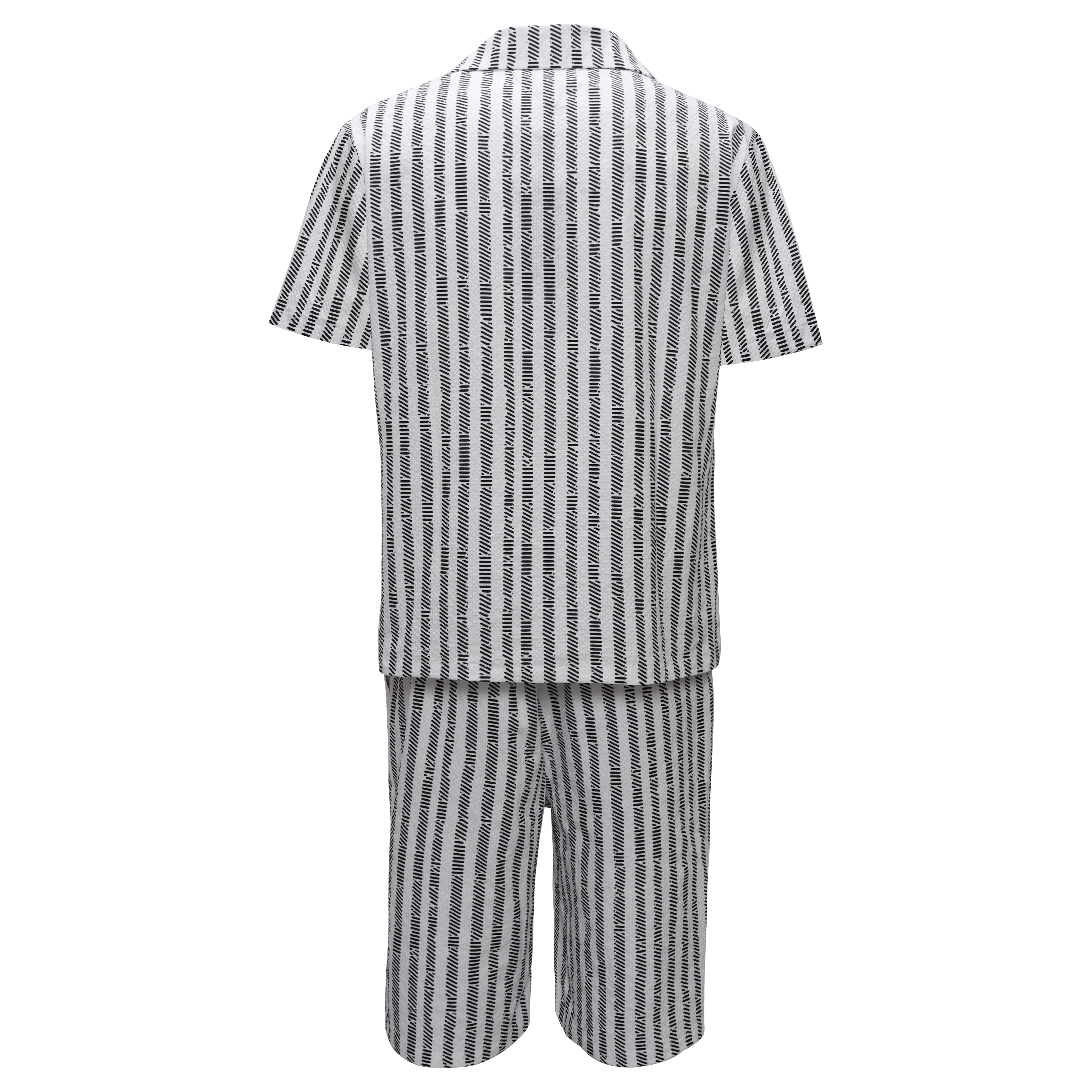 Menās Striped Button-Up Shirt & Shorts Set WHITE/BLACK - Dudes Boutique