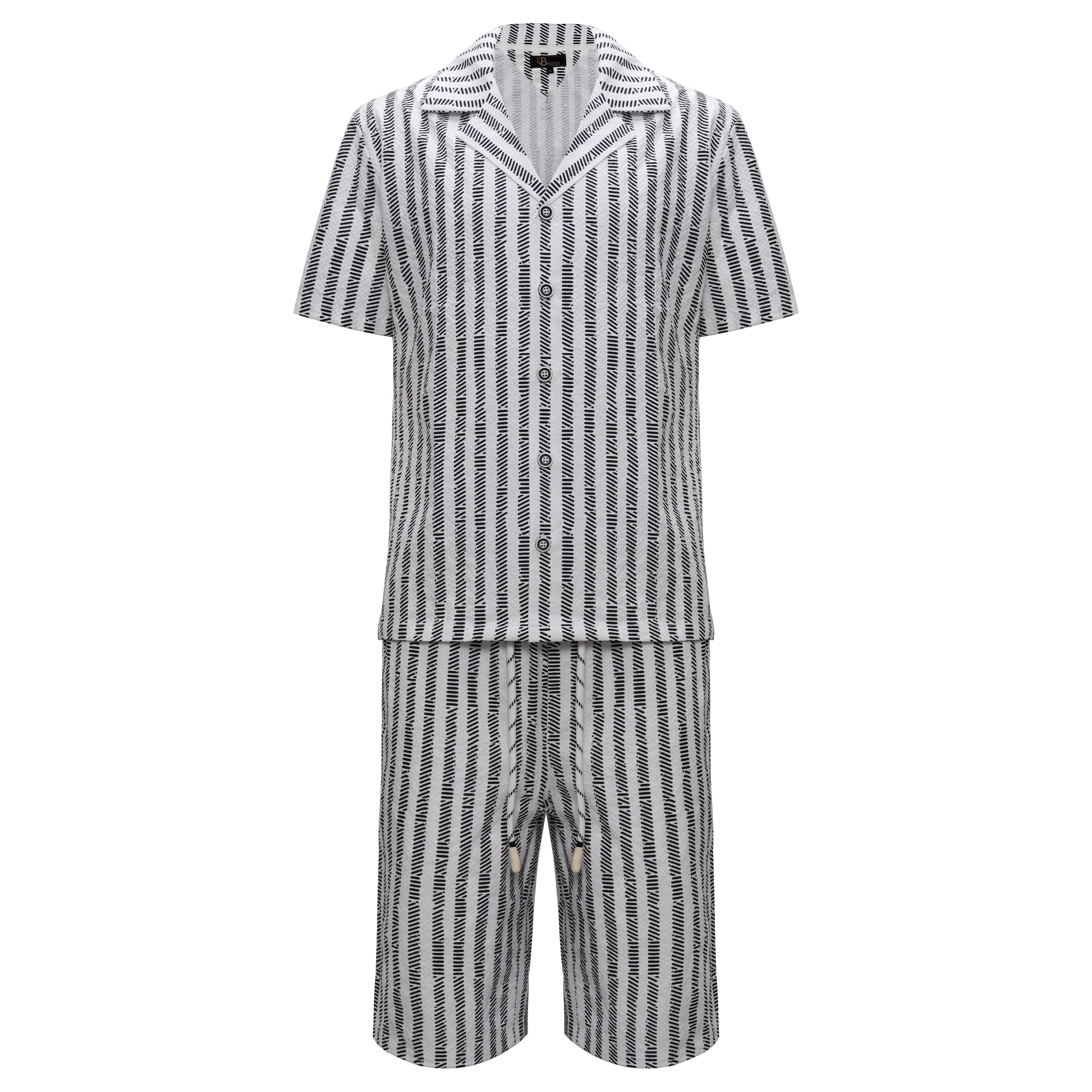 Menās Striped Button-Up Shirt & Shorts Set WHITE/BLACK - Dudes Boutique