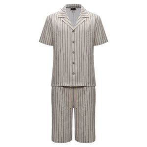Men’s Classic Striped Lounge Set BEIGE - Dudes Boutique