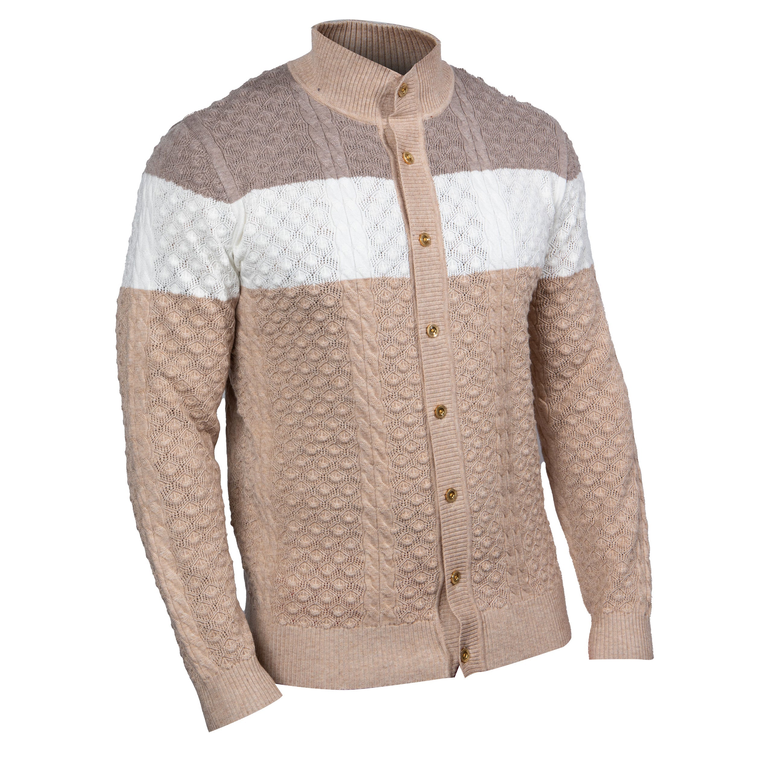 Prestige Men's Almond Colorblock Cable-Knit Button-Up Sweater