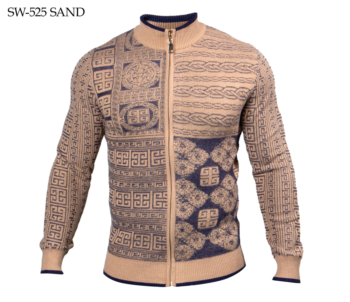 Prestige Sand Cable Knit Zip Up Sweater - Dudes Boutique
