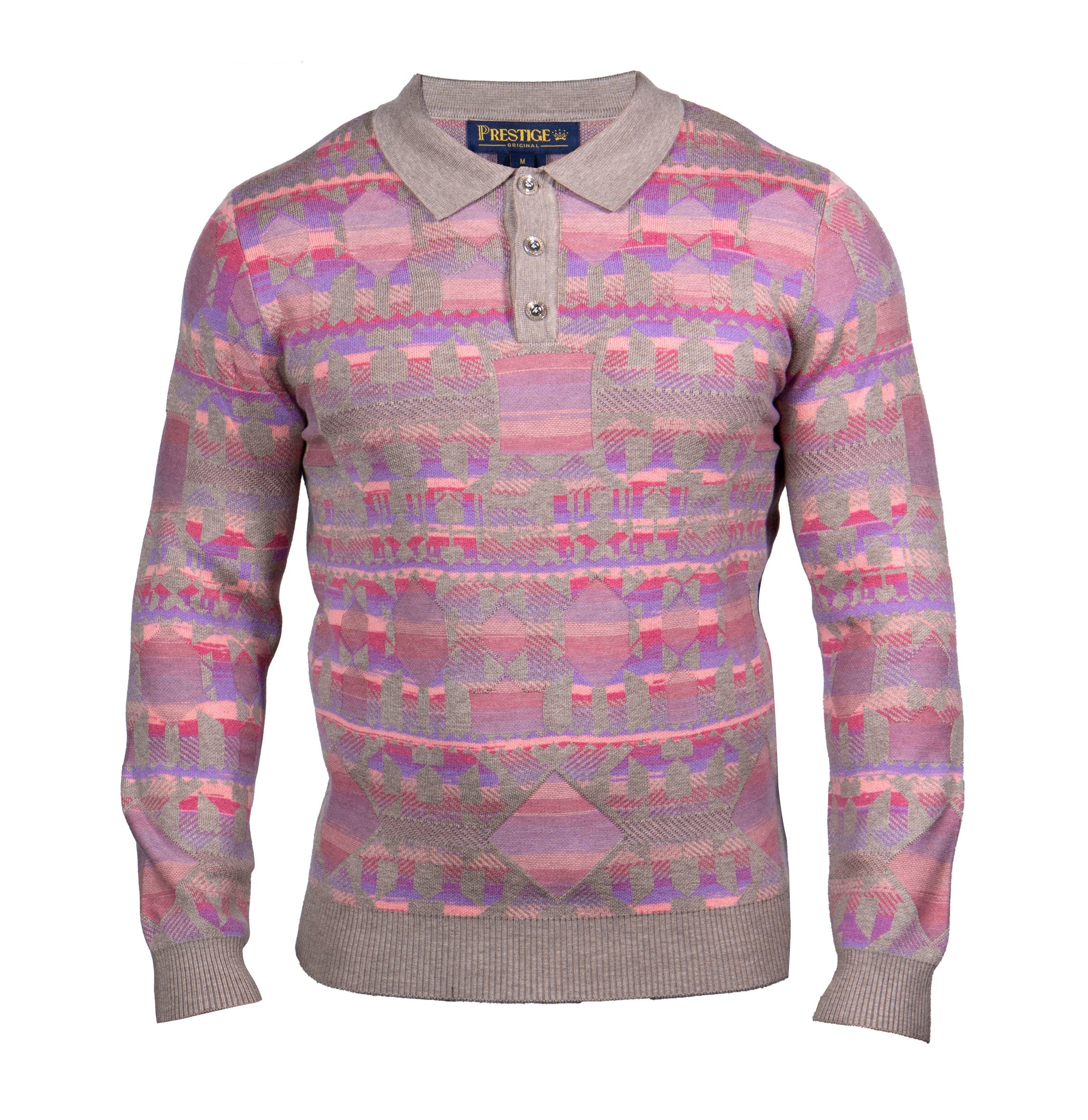 Prestige Stone Patterned Knit Polo Sweater
