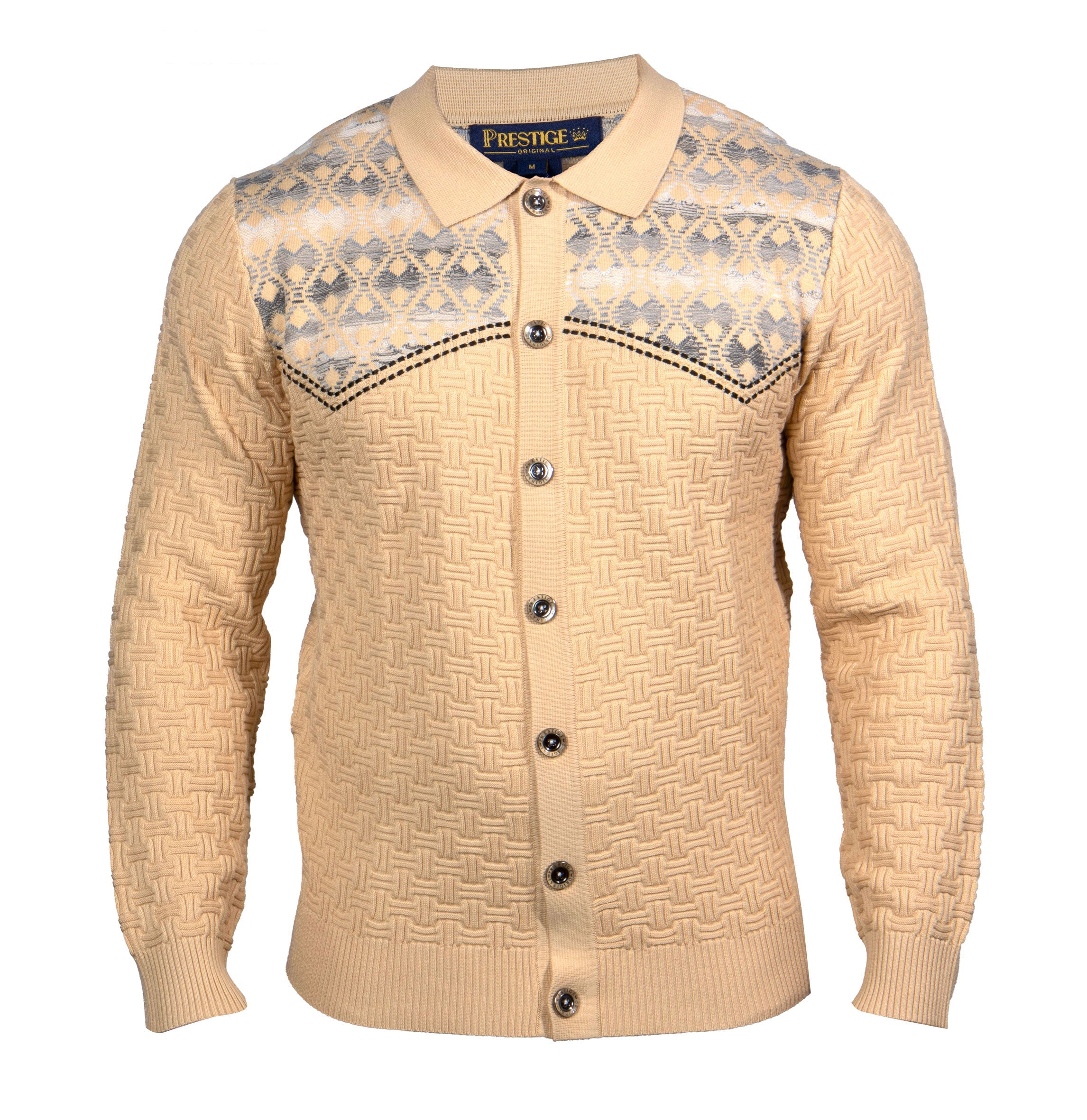 Prestige Sand Textured Knit Polo Cardigan