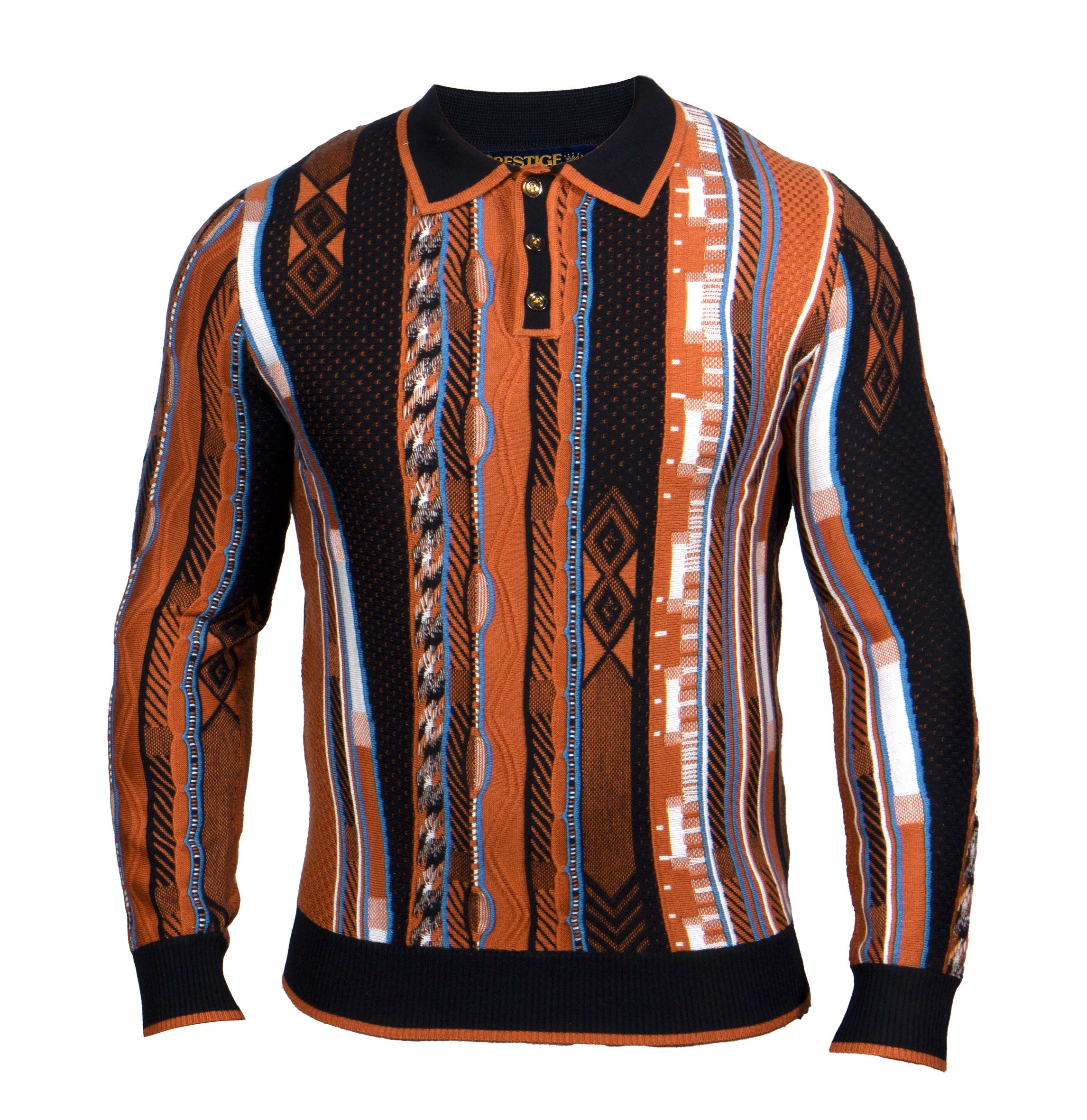 Prestige Brick Multi-Pattern Knit Polo Sweater
