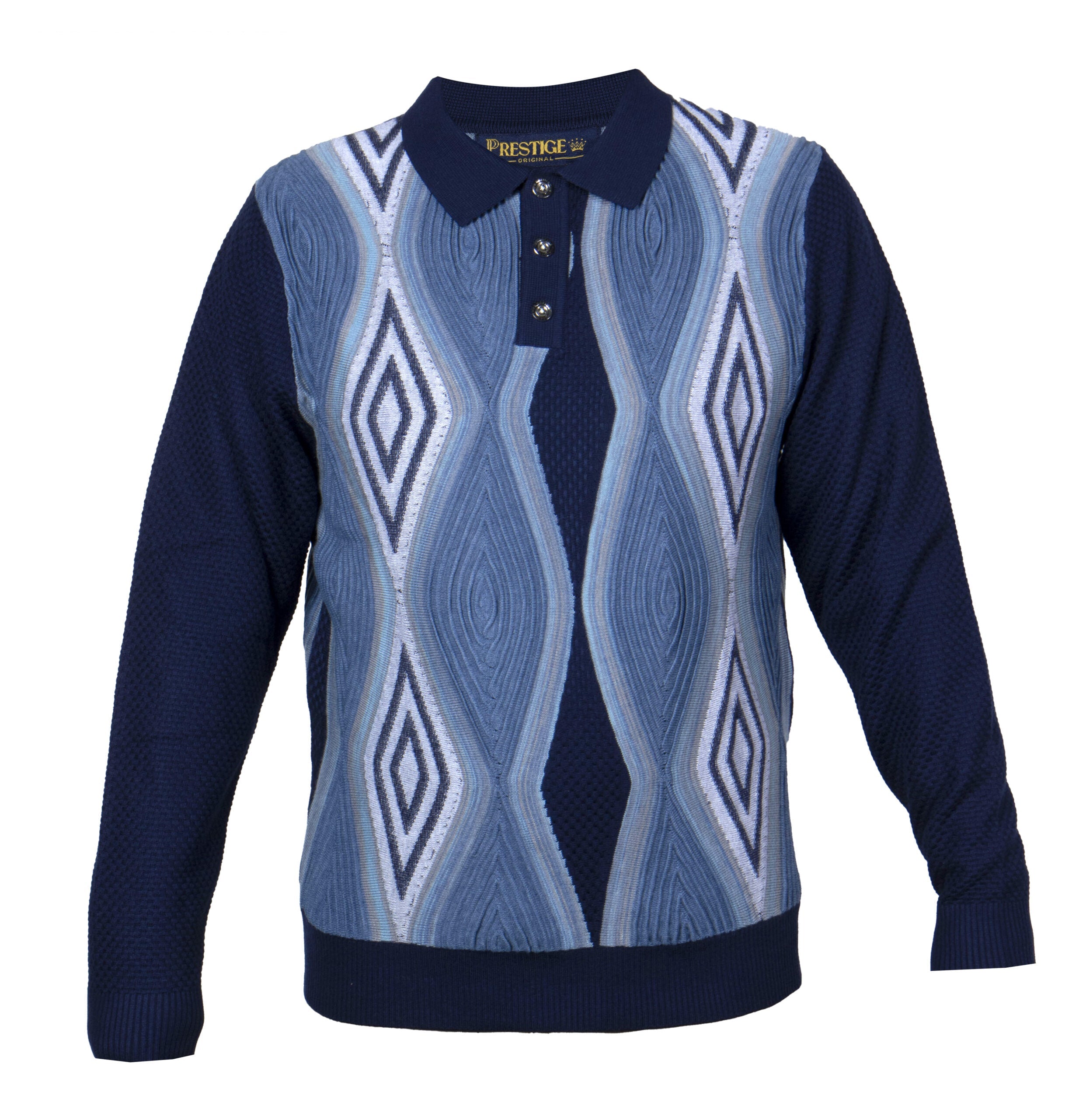 Prestige Navy Geometric Knit Polo Sweater