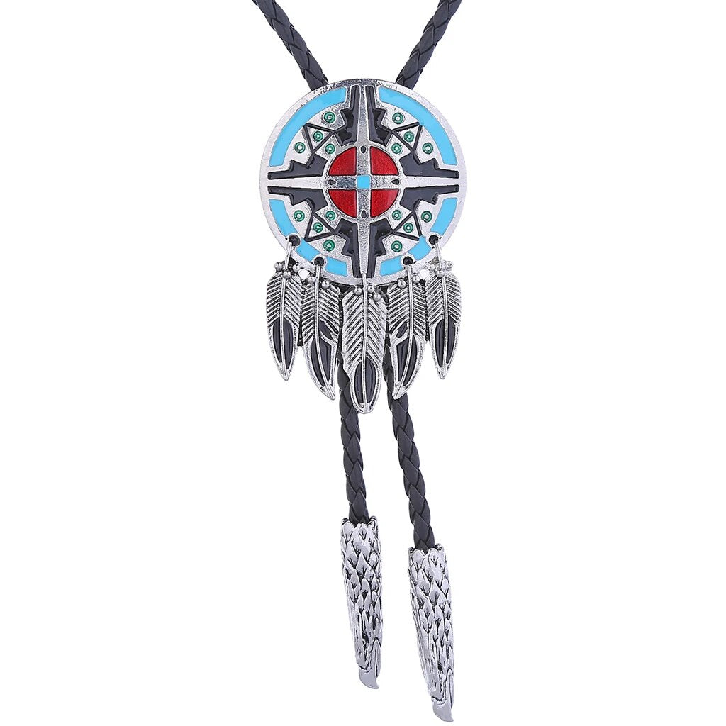 Kashani Red Indian Feather Totem Pendant Bolo Tie - Dudes Boutique