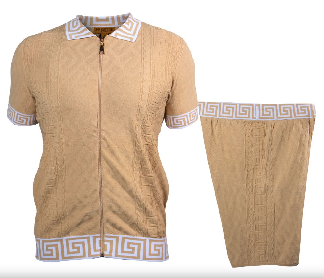 Prestige Beige Key Shorts & Shirt Set - Dudes Boutique
