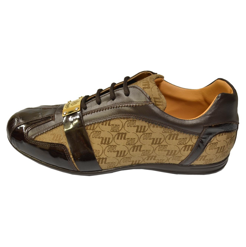Mauri 8665 Chocolate Brown Genuine Crocodile Patent Leather Fabric Sneakers - Dudes Boutique