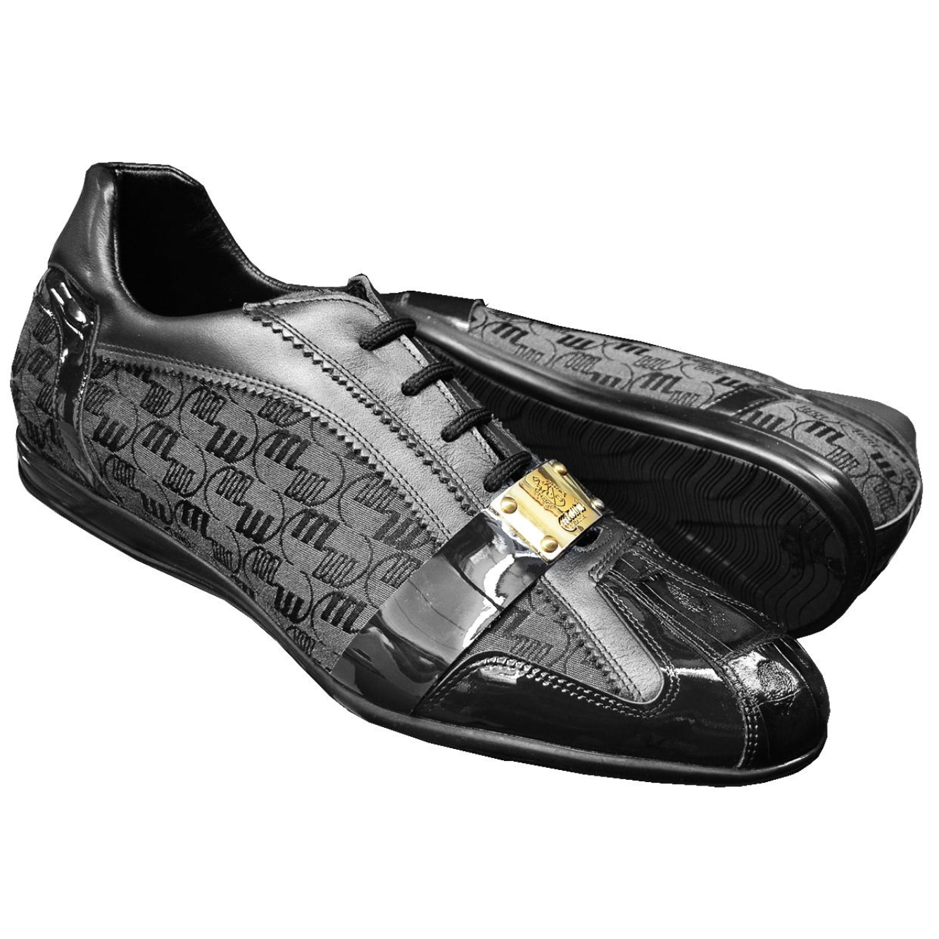 Mauri 8665 Black Genuine Crocodile Patent Leather Fabric Sneakers