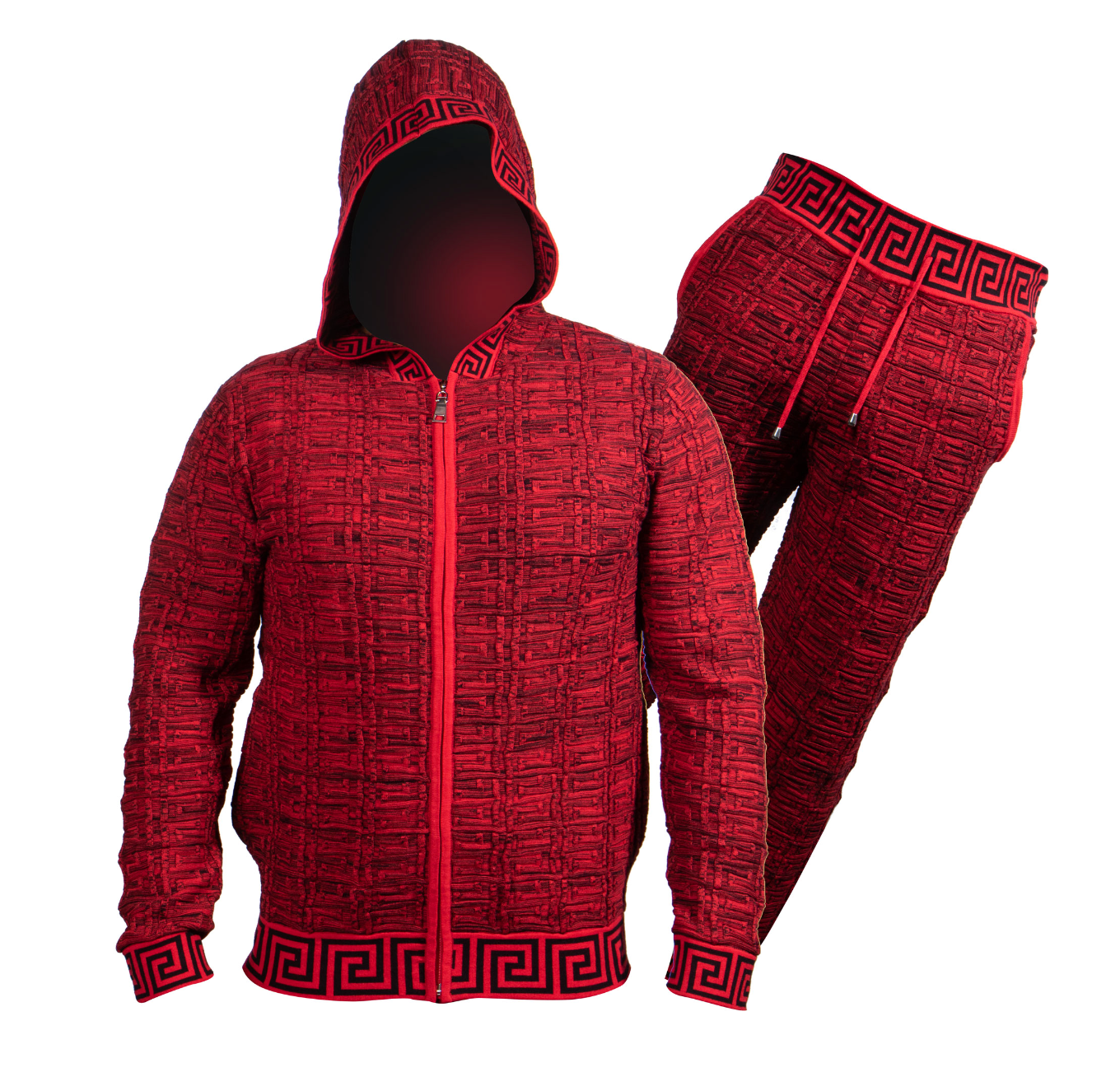 Prestige Red Knit Greek Key Hooded Jogger Set - Dudes Boutique