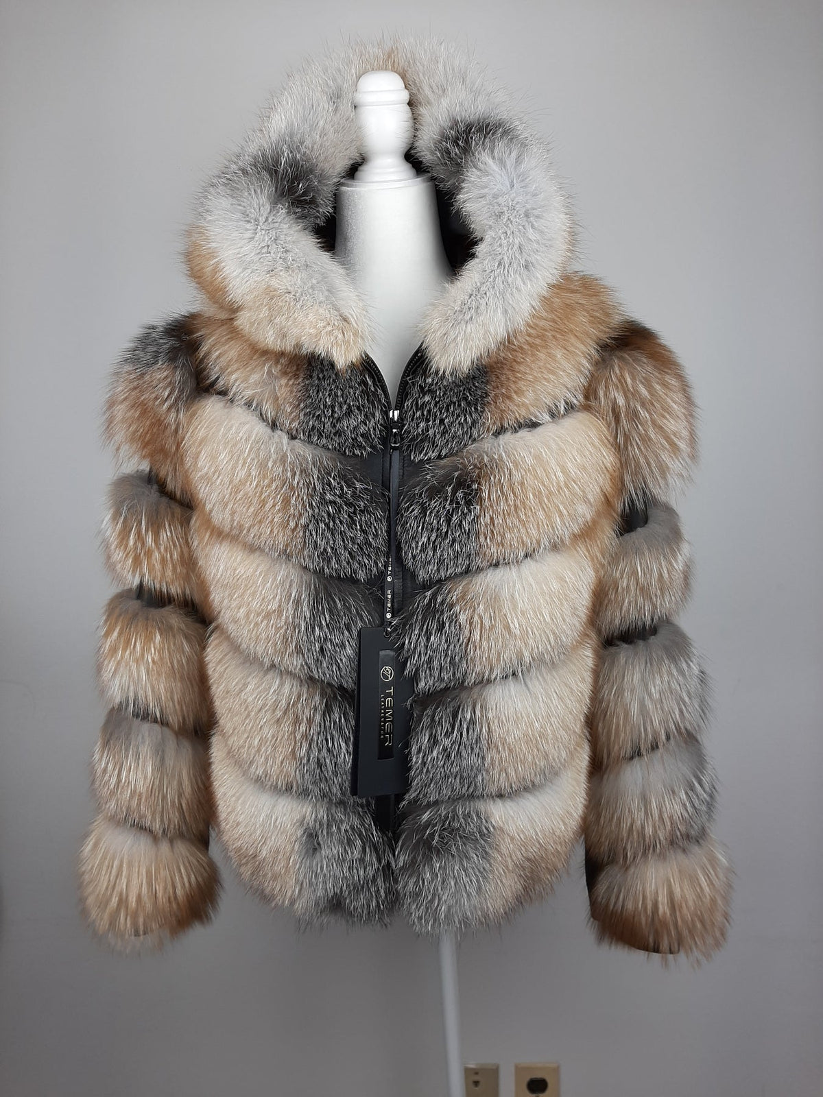 Temer Ladies Detachable Sleeve & Hood Crystal Fox Jacket - Dudes Boutique