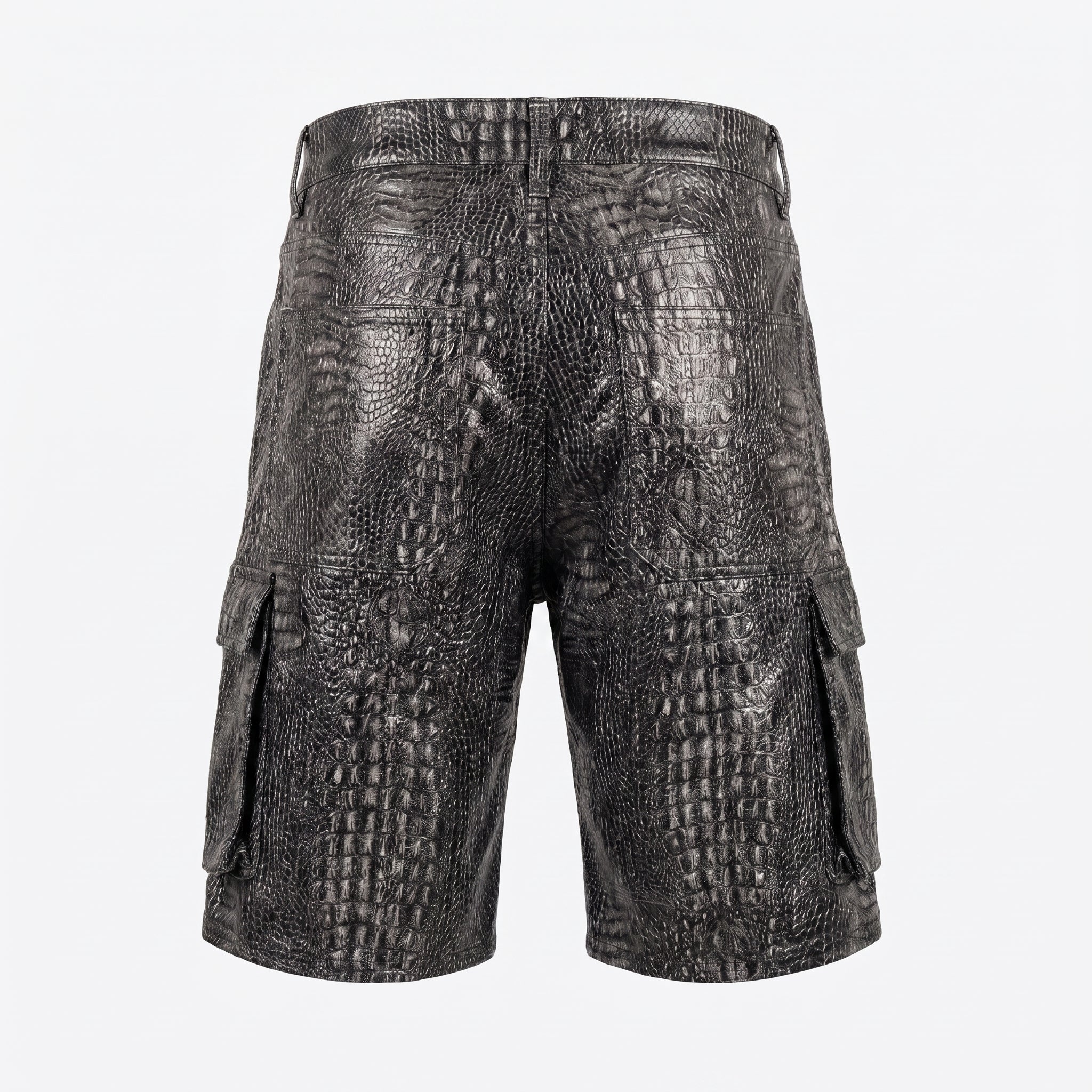 Waimea Alligator Print PU Leather Cargo Shorts