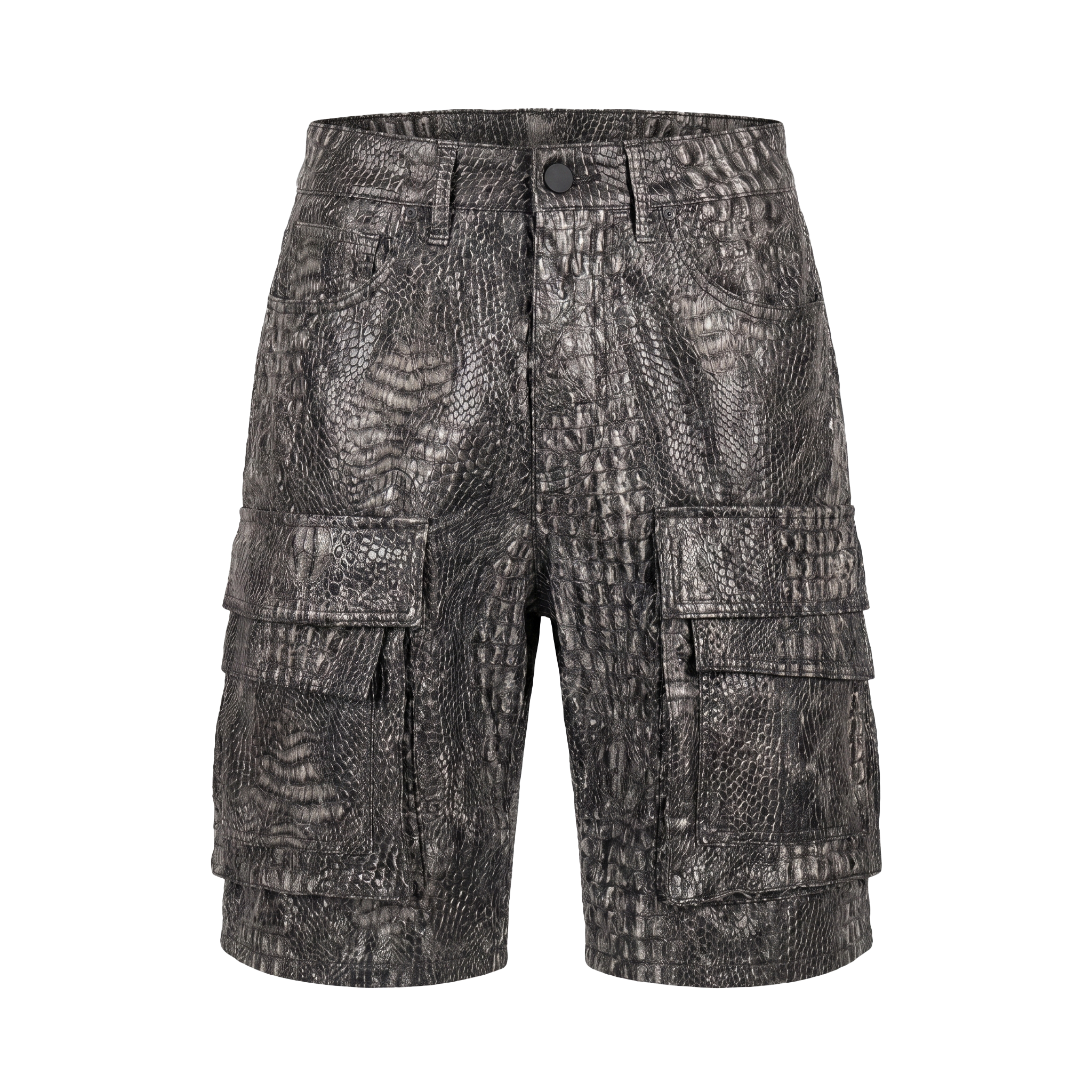 Waimea Alligator Print PU Leather Cargo Shorts
