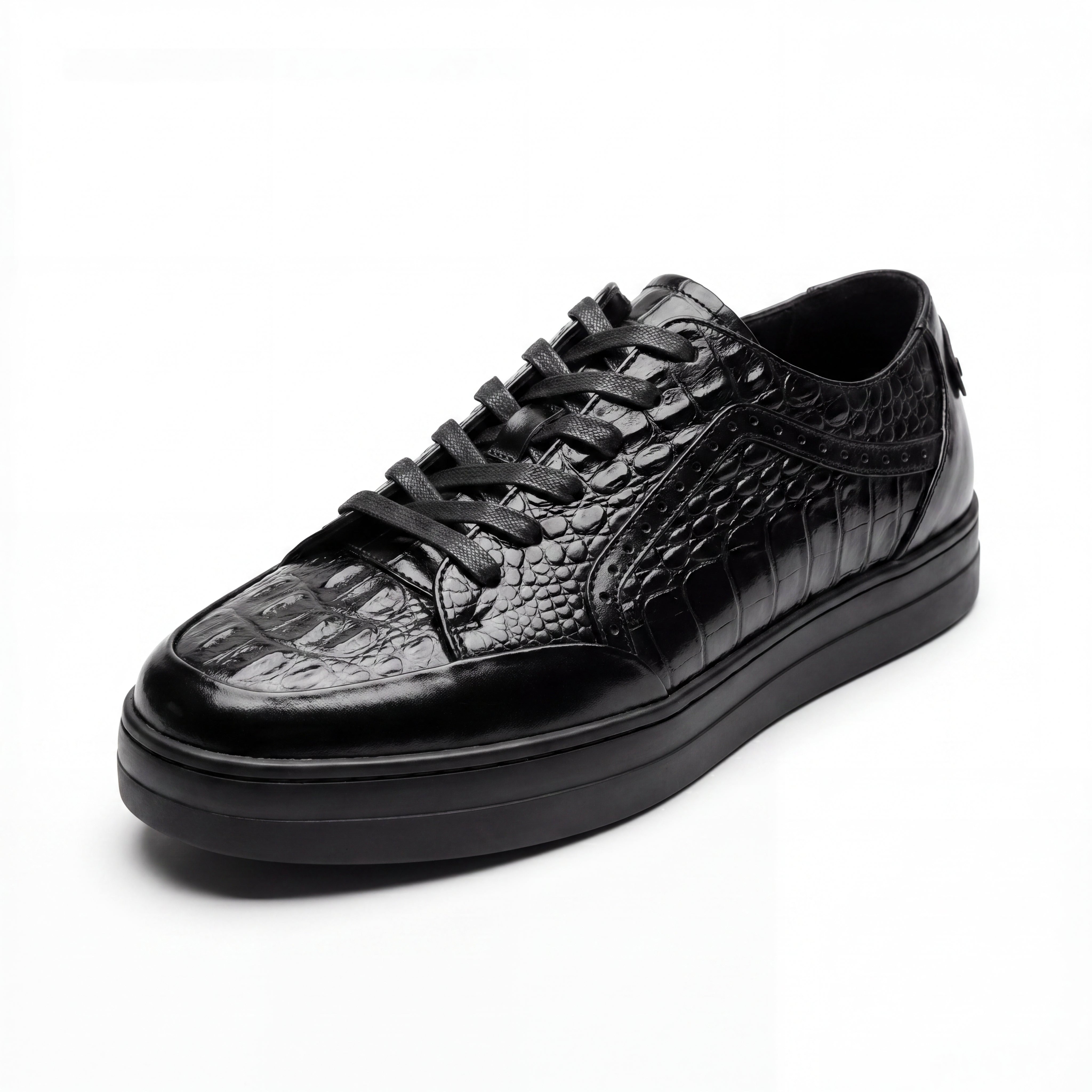 Giovanni Timo Black Embossed Crocodile Sneakers
