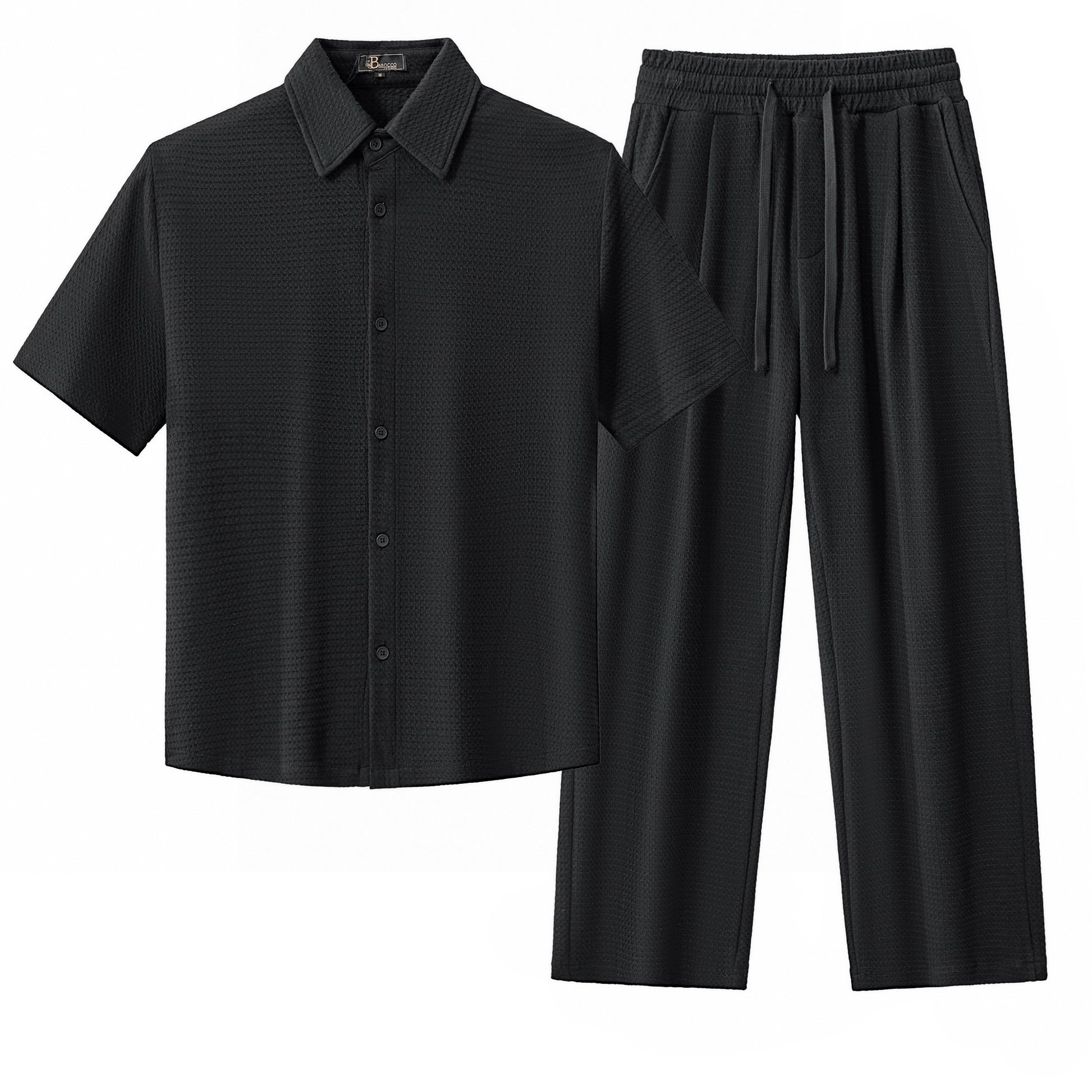 Vista Set – Waffle Textured Shirt & Pant BLACK