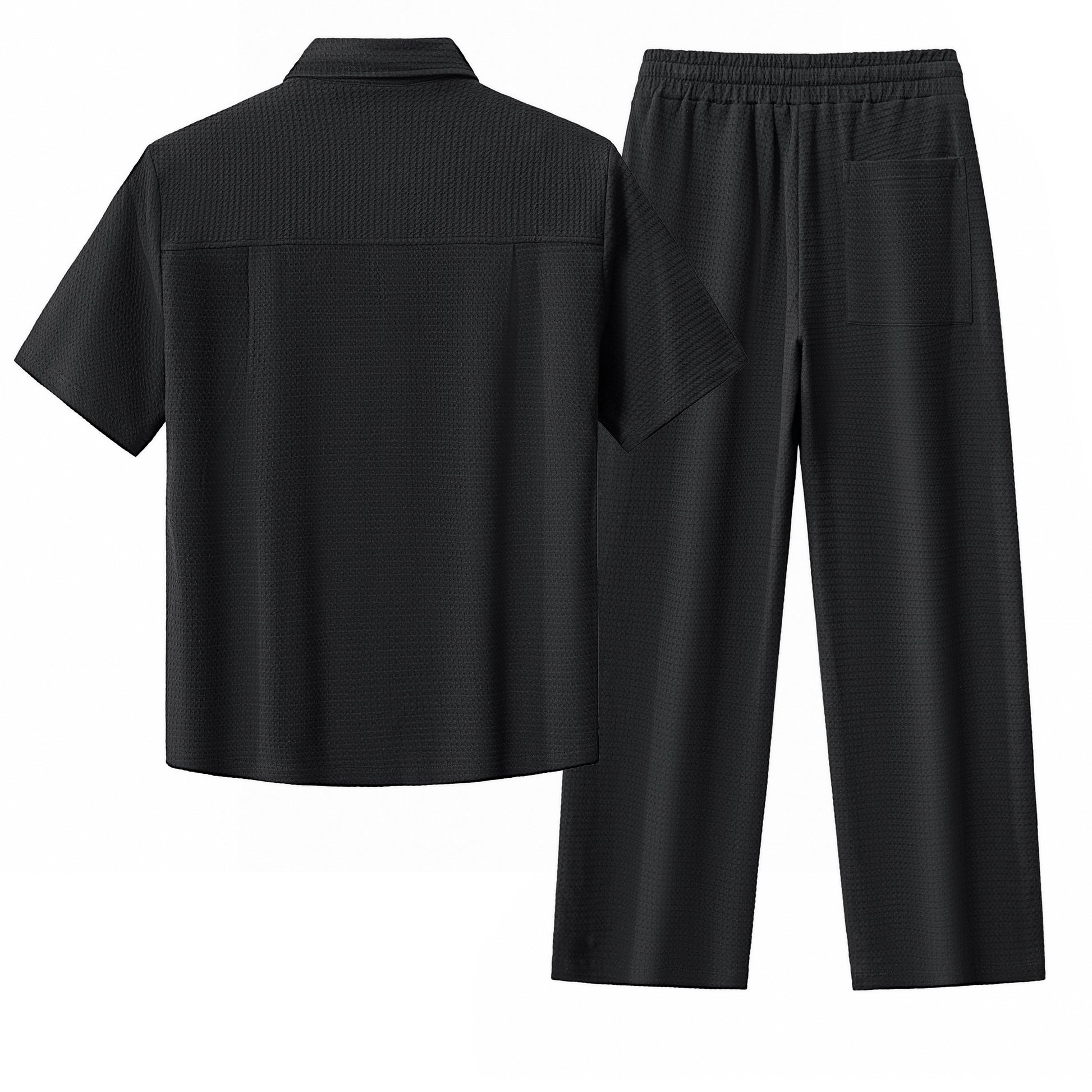 Vista Set – Waffle Textured Shirt & Pant BLACK