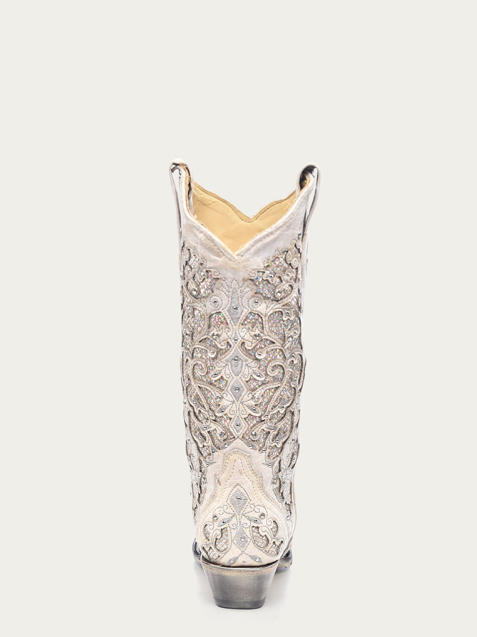Corral Women’s White Glittered Inlay and Crystal Snip-Toe Wedding Cowboy Boot