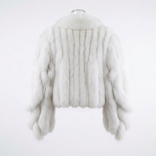 Kashani Women's White Fox Fur Tails Cropped Jacket