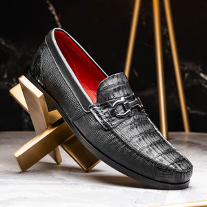 Marco Di Milano Adro Black Caiman Crocodile / Lizard Bit Loafers - Dudes Boutique