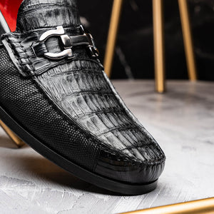 Marco Di Milano Adro Black Caiman Crocodile / Lizard Bit Loafers - Dudes Boutique
