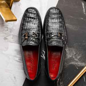 Marco Di Milano Adro Black Caiman Crocodile / Lizard Bit Loafers - Dudes Boutique