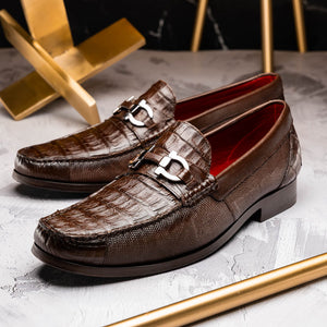 Marco Di Milano Adro Brown Caiman Crocodile / Lizard Bit Loafers - Dudes Boutique