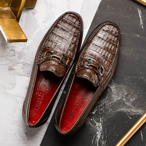 Marco Di Milano Adro Brown Caiman Crocodile / Lizard Bit Loafers - Dudes Boutique