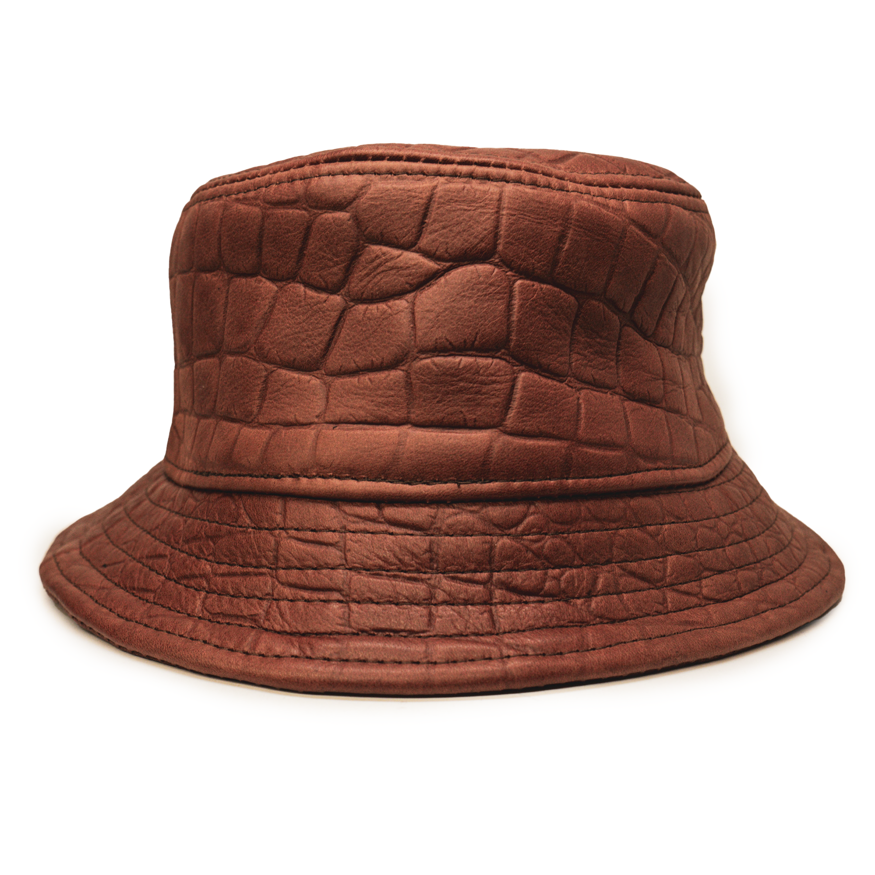 Kashani Cognac Embossed Alligator Lambskin Bucket Hat - Dudes Boutique