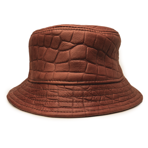 Kashani Cognac Embossed Alligator Lambskin Bucket Hat - Dudes Boutique