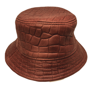Kashani Cognac Embossed Alligator Lambskin Bucket Hat - Dudes Boutique