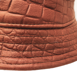 Kashani Cognac Embossed Alligator Lambskin Bucket Hat - Dudes Boutique